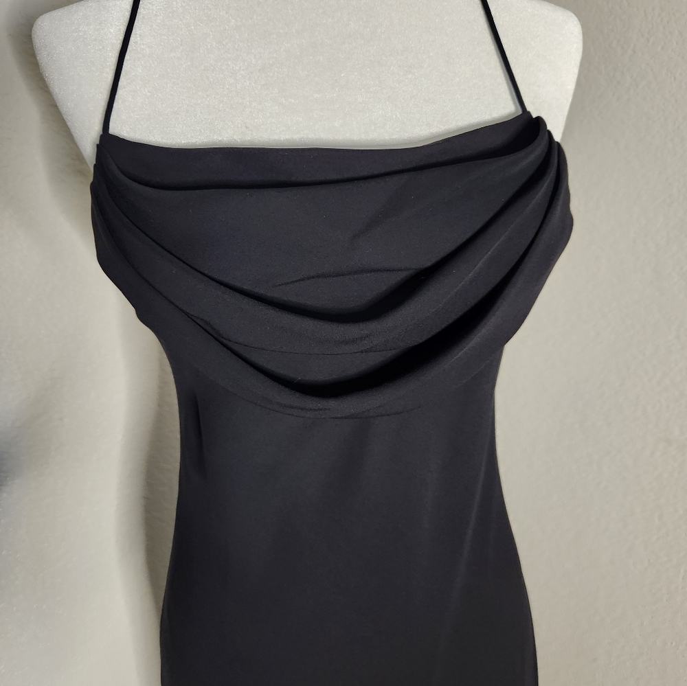 Onyx Nite Vintage 90s Long Black Cowl Neck Gown Dress Size 8 - Picture 6 of 7